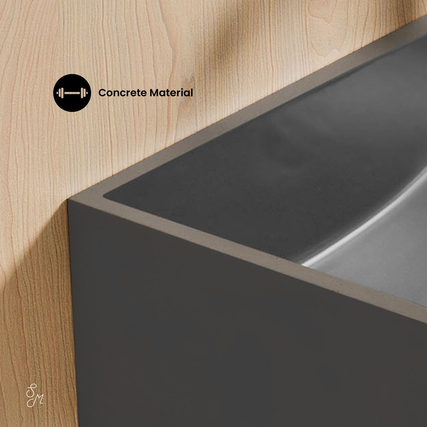Swiss Madison, Lisse 16" Concrete Rectangle Wall-Mounted Sink with Right Side Faucet Mount in Matte Dark Gray