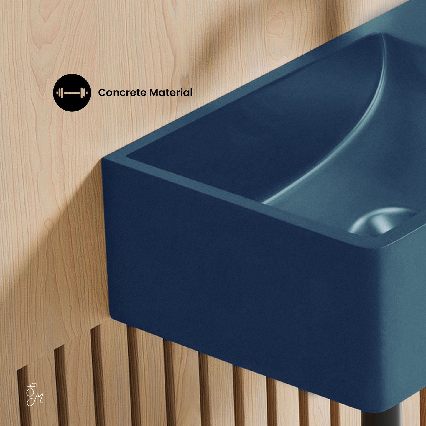 Swiss Madison, Lisse 16" Concrete Rectangle Wall-Mounted Sink with Right Side Faucet Mount in Matte Royal Blue
