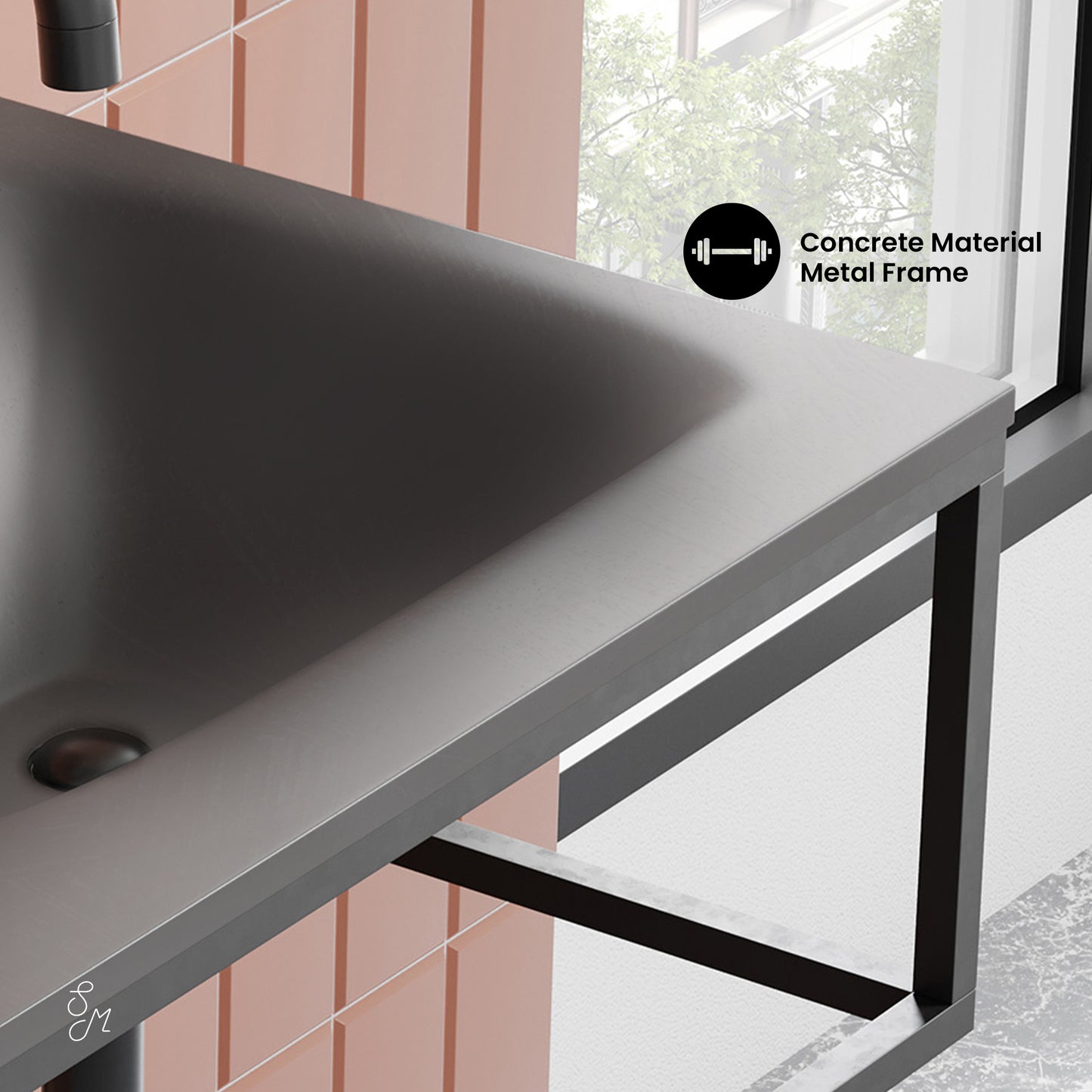 Swiss Madison, Lisse 24" Rectangle Concrete Wall-Mount Bathroom Sink in Dark Grey