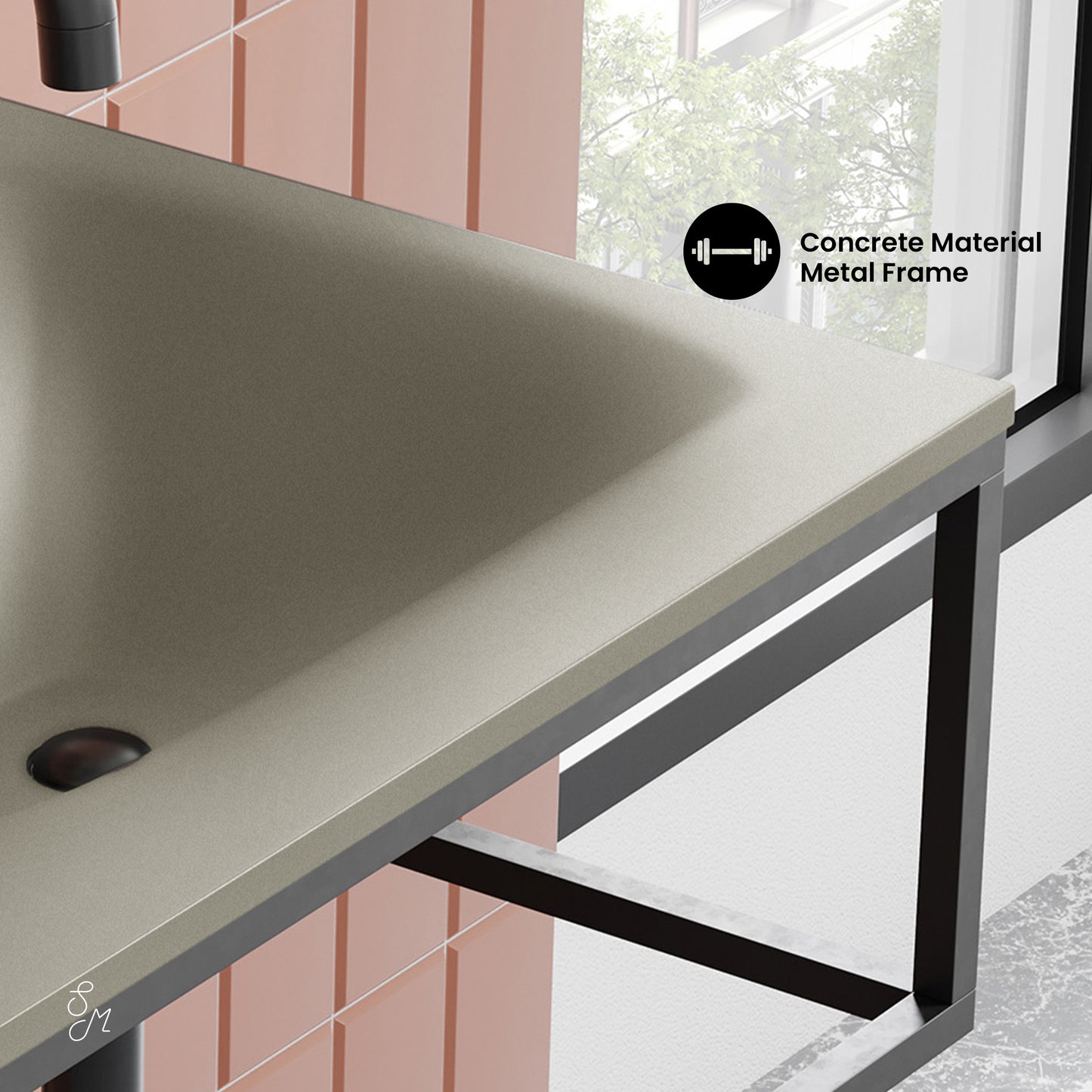 Swiss Madison, Lisse 24" Rectangle Concrete Wall-Mount Bathroom Sink in Taupe with Matte Black Frame