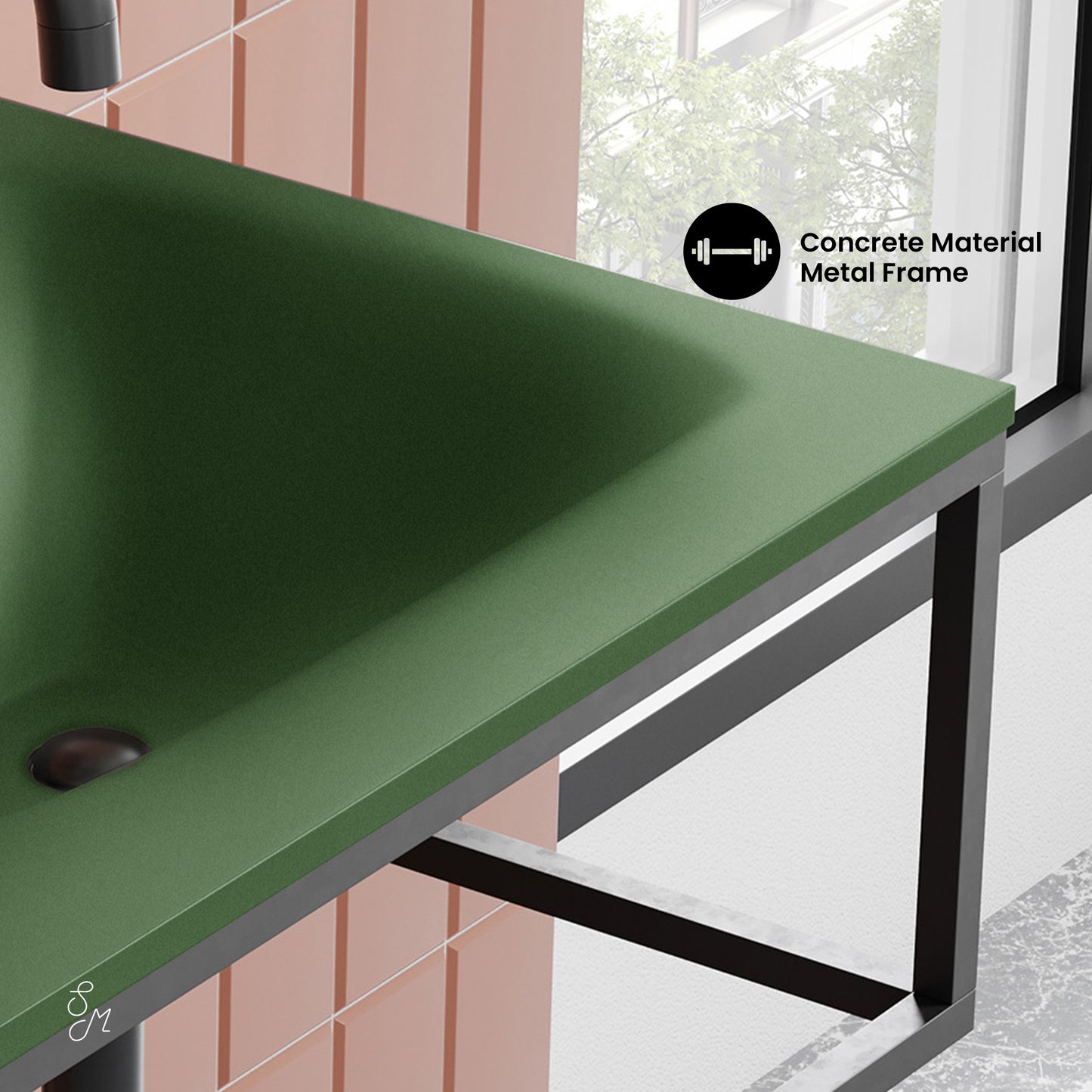 Swiss Madison, Lisse 24" Rectangle Concrete Wall-Mount Bathroom Sink in Royal Green with Matte Black Frame