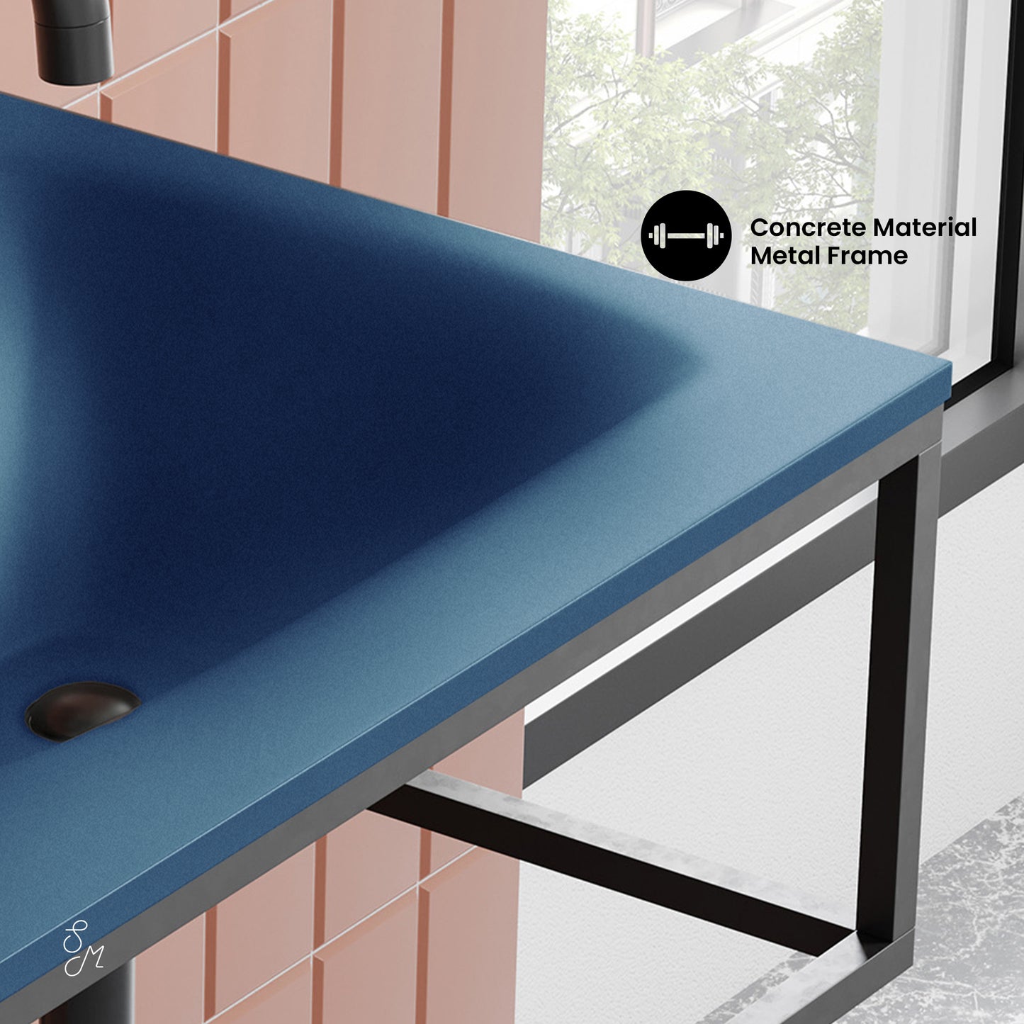 Swiss Madison, Lisse 24" Rectangle Concrete Wall-Mount Bathroom Sink in Royal Blue with Matte Black Frame