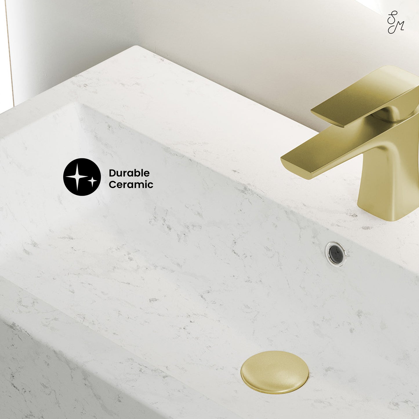 Swiss Madison, Voltaire Wide Rectangle Wall Hung Sink in Static Marble