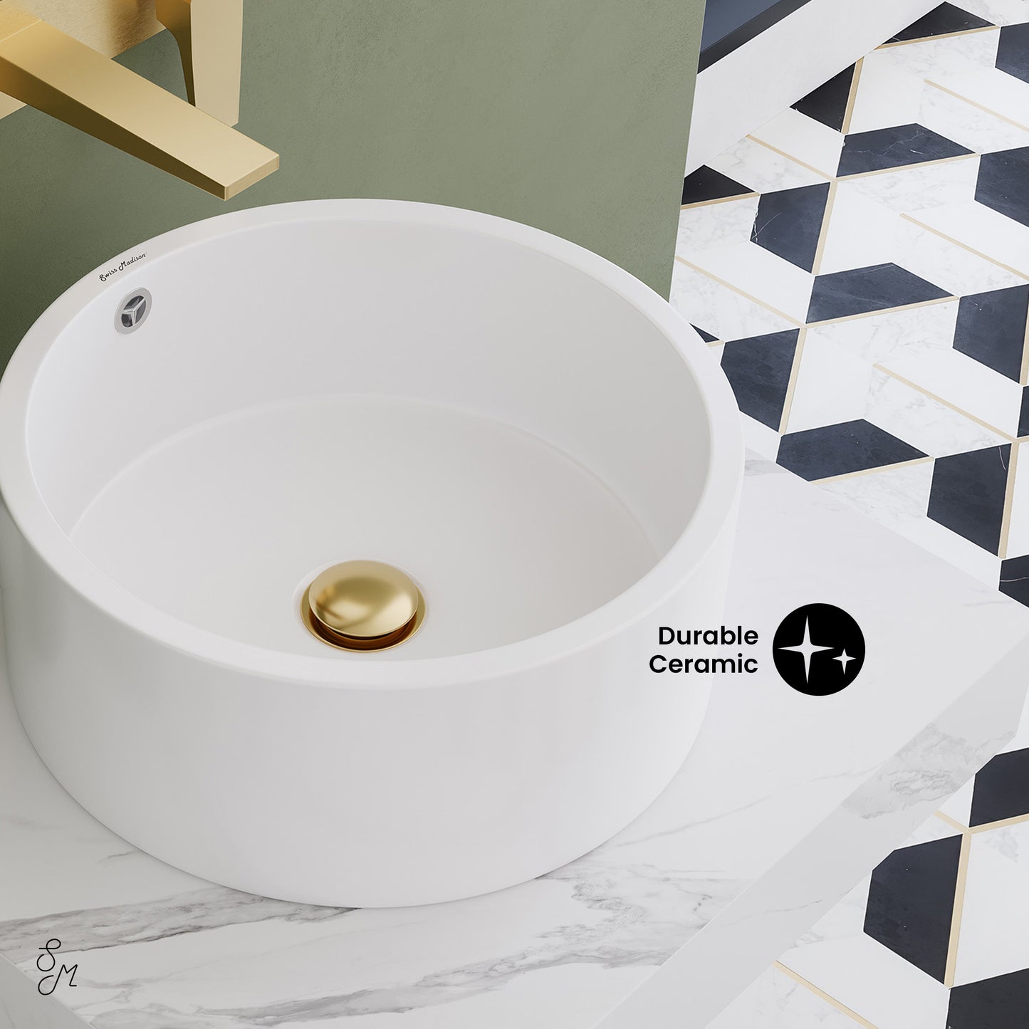 Swiss Madison, Monaco 24" Floating Bathroom Shelf with Vessel Sink in White Marble