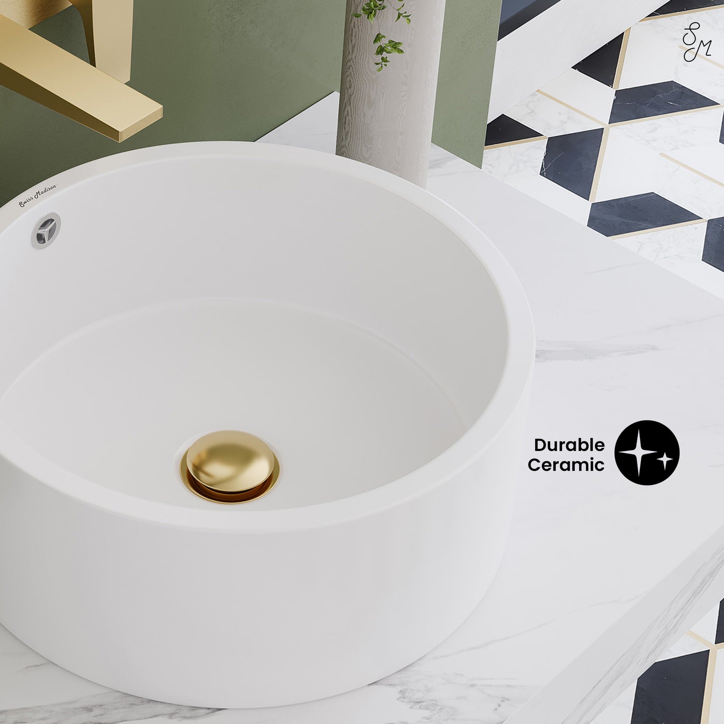Swiss Madison, Monaco 36" Floating Bathroom Shelf with Vessel Sink in White Marble