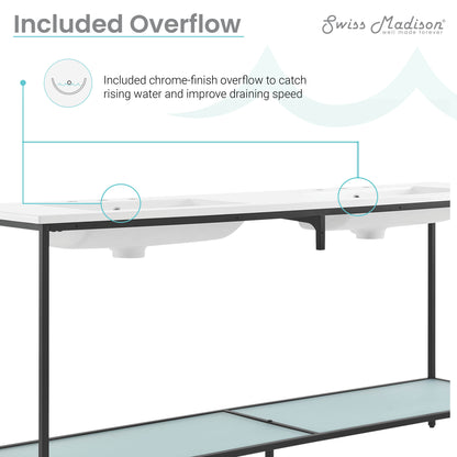 Swiss Madison, Pierre 72 Double, Freestanding, Open Shelf, Matte Black Metal Frame Bathroom Vanity