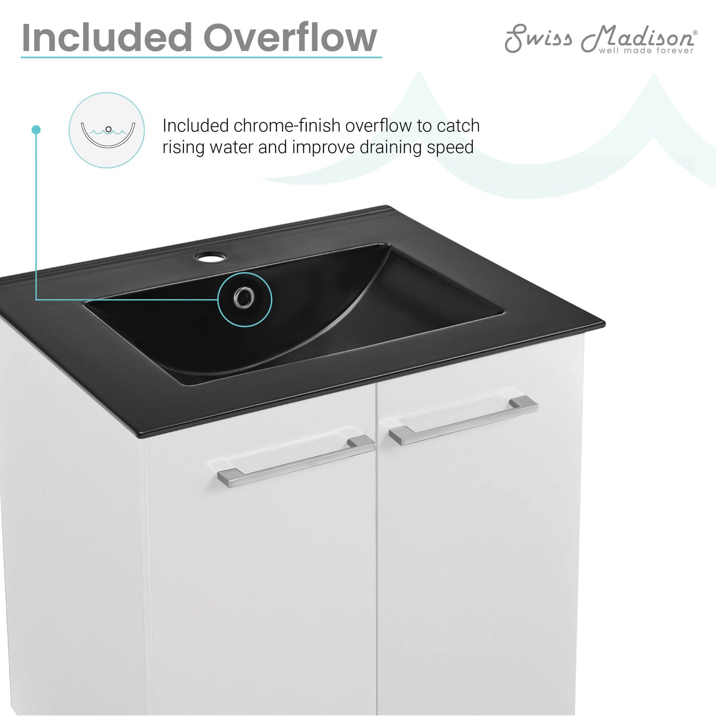 Swiss Madison, Annecy 24 in. White Bathroom Vanity With Black Ceramic Sink Top
