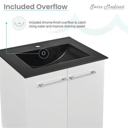 Swiss Madison, Annecy 24 in. White Bathroom Vanity With Black Ceramic Sink Top