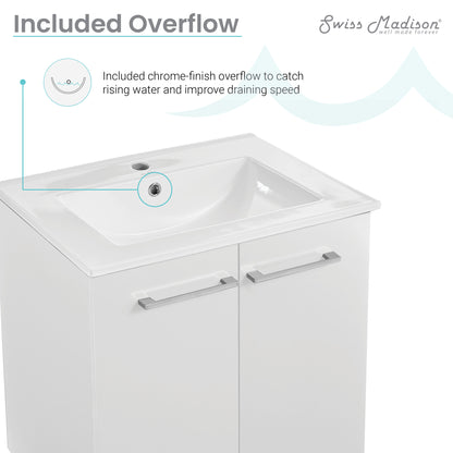 Swiss Madison, Annecy 24" Freestanding Bathroom Vanity in White with Sink Top