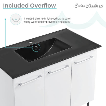 Swiss Madison, Annecy 36 in. White Bathroom Vanity With Black Ceramic Sink Top