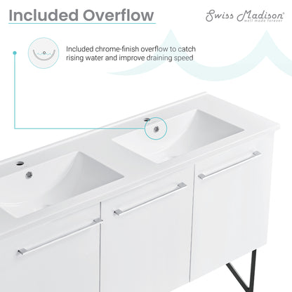 Swiss Madison, Annecy 60" Freestanding Bathroom Vanity in White with Sink Top