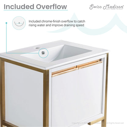 Swiss Madison, Marseille 24" Bathroom Vanity in White and Brushed Gold