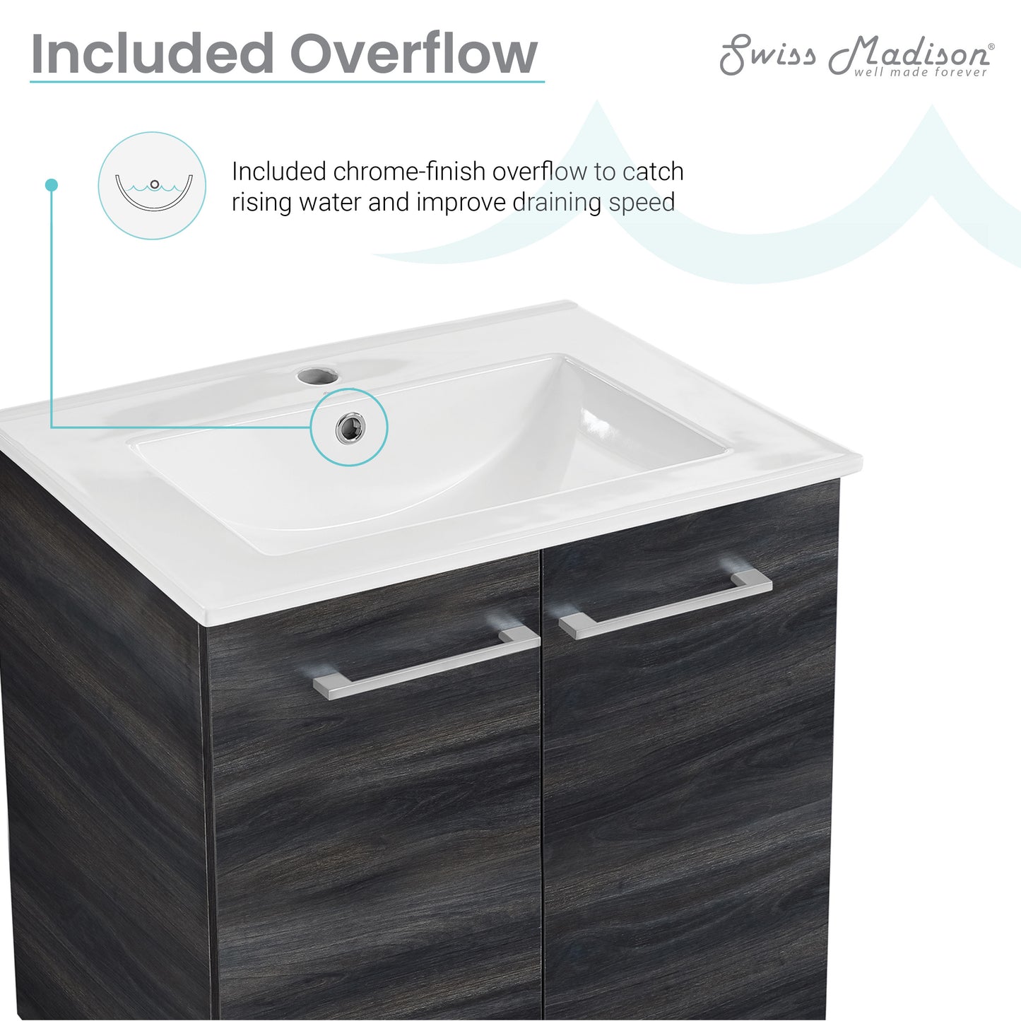 Swiss Madison, Annecy 24" Freestanding Bathroom Vanity in Black Walnut with Sink Top