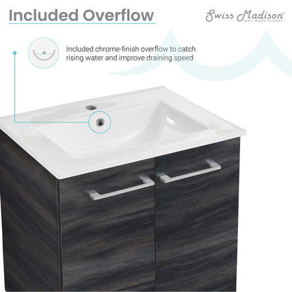 Swiss Madison, Annecy 24" Freestanding Bathroom Vanity in Black Walnut with Sink Top