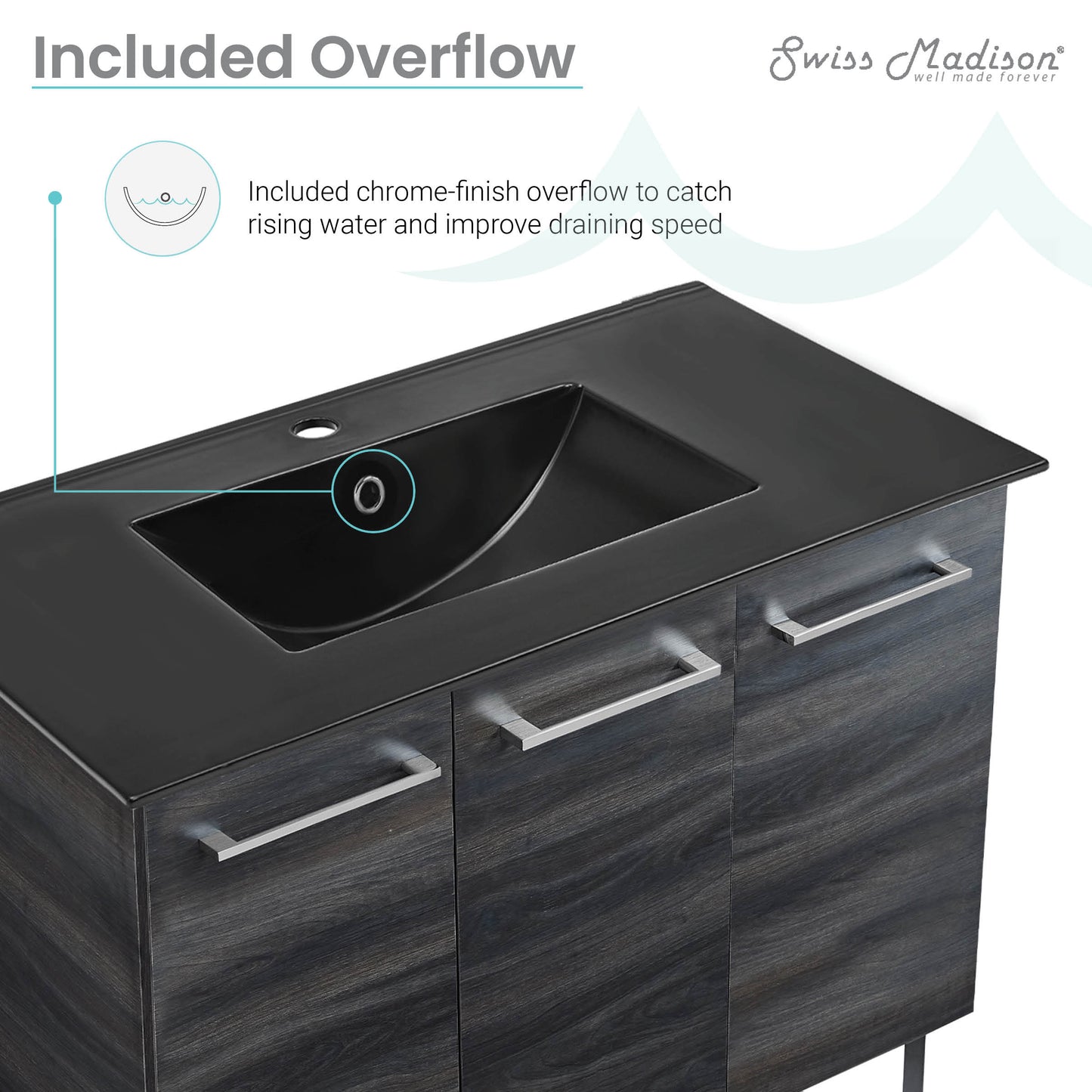 Swiss Madison, Annecy 36 in. Black Walnut Bathroom Vanity With Black Ceramic Sink Top