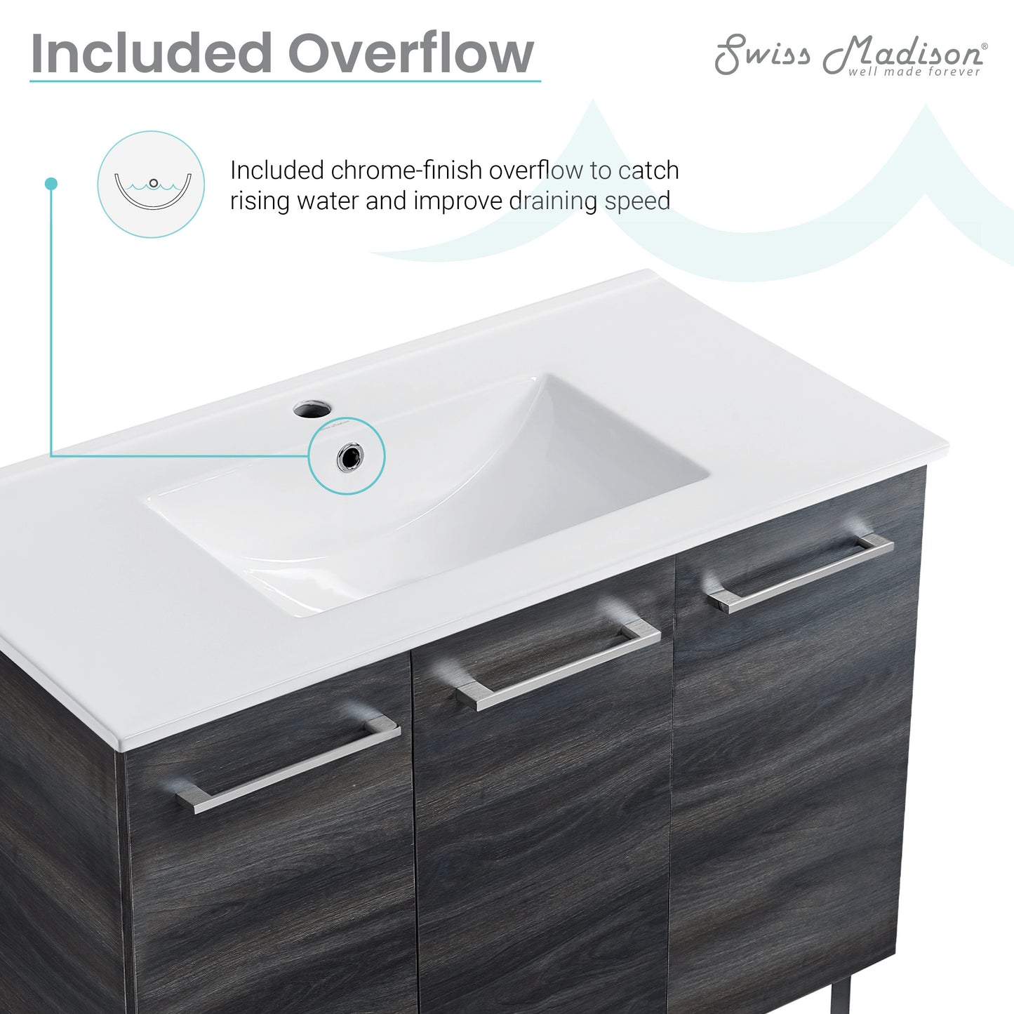 Swiss Madison, Annecy 36" Freestanding Bathroom Vanity in Black Walnut with Sink Top