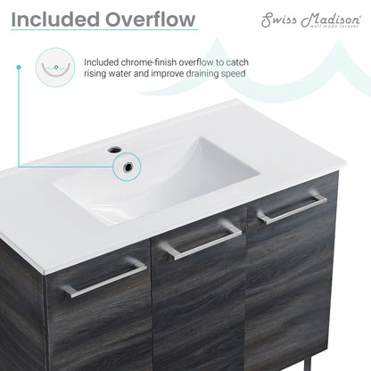 Swiss Madison, Annecy 36" Freestanding Bathroom Vanity in Black Walnut with Sink Top