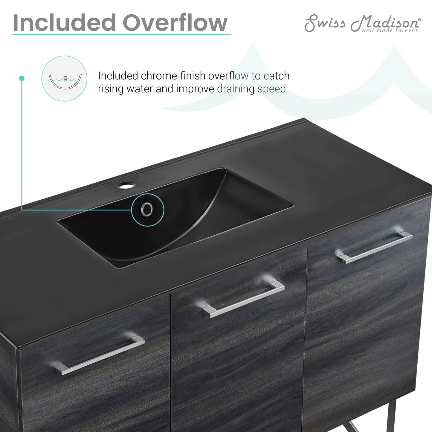 Swiss Madison, Annecy 48 in. Black Walnut Bathroom Vanity With Black Ceramic Sink Top