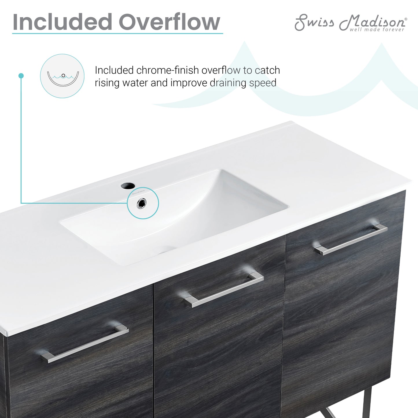 Swiss Madison, Annecy 48" Freestanding Bathroom Vanity in Black Walnut with Sink Top