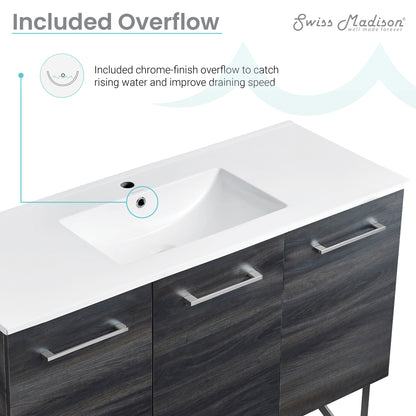 Swiss Madison, Annecy 48" Freestanding Bathroom Vanity in Black Walnut with Sink Top