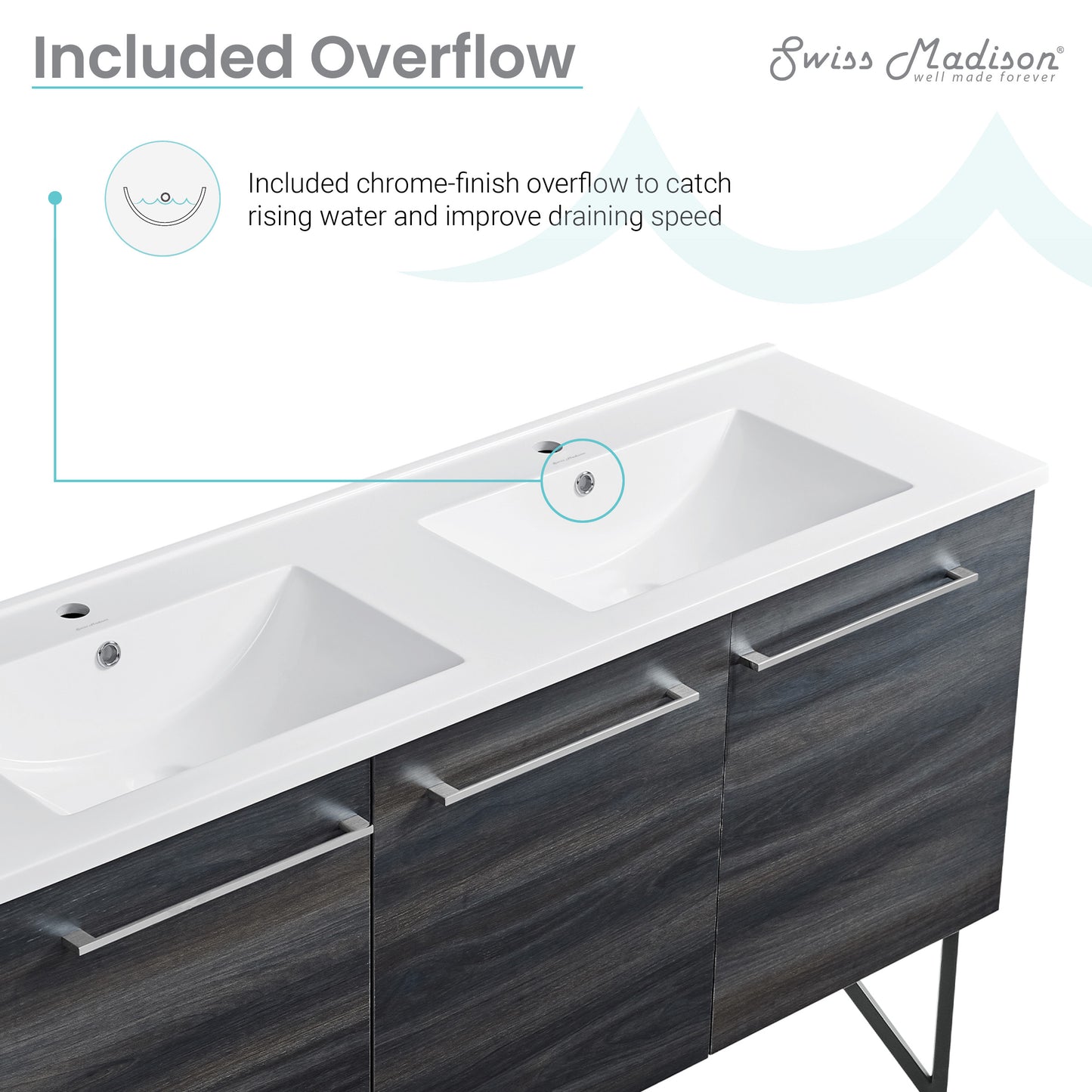 Swiss Madison, Annecy 60" Freestanding Bathroom Vanity in Black Walnut with Sink Top