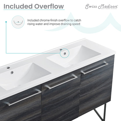Swiss Madison, Annecy 60" Freestanding Bathroom Vanity in Black Walnut with Sink Top