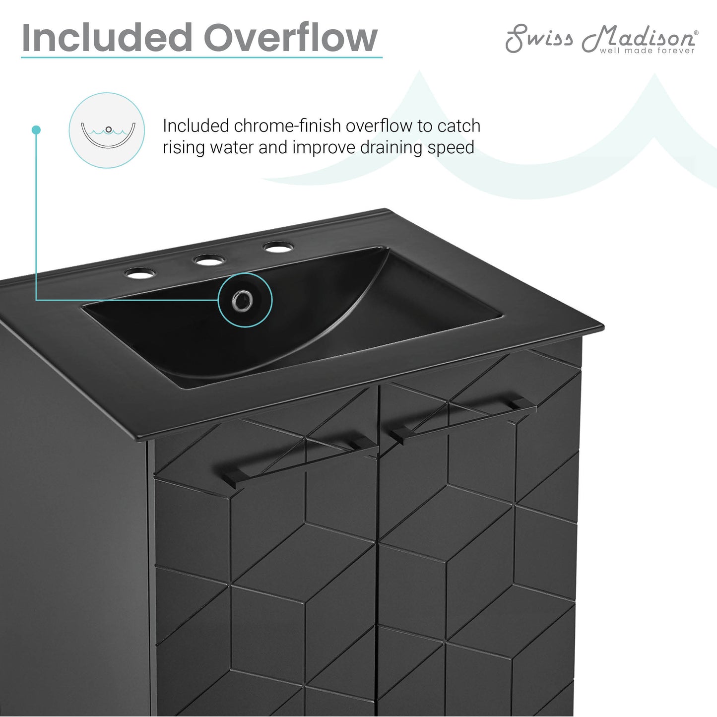 Swiss Madison, Annecy 24 in. Phantom Black Bathroom Vanity With Black, 3-Hole Ceramic Sink Top