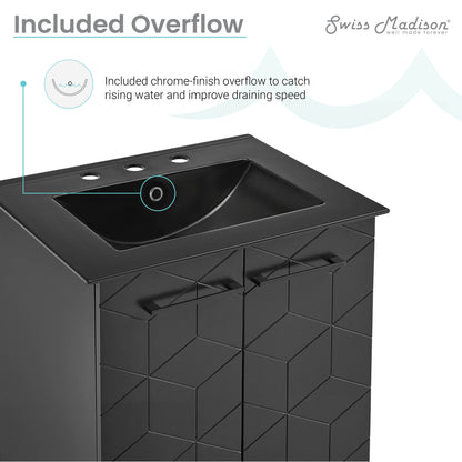 Swiss Madison, Annecy 24 in. Phantom Black Bathroom Vanity With Black, 3-Hole Ceramic Sink Top