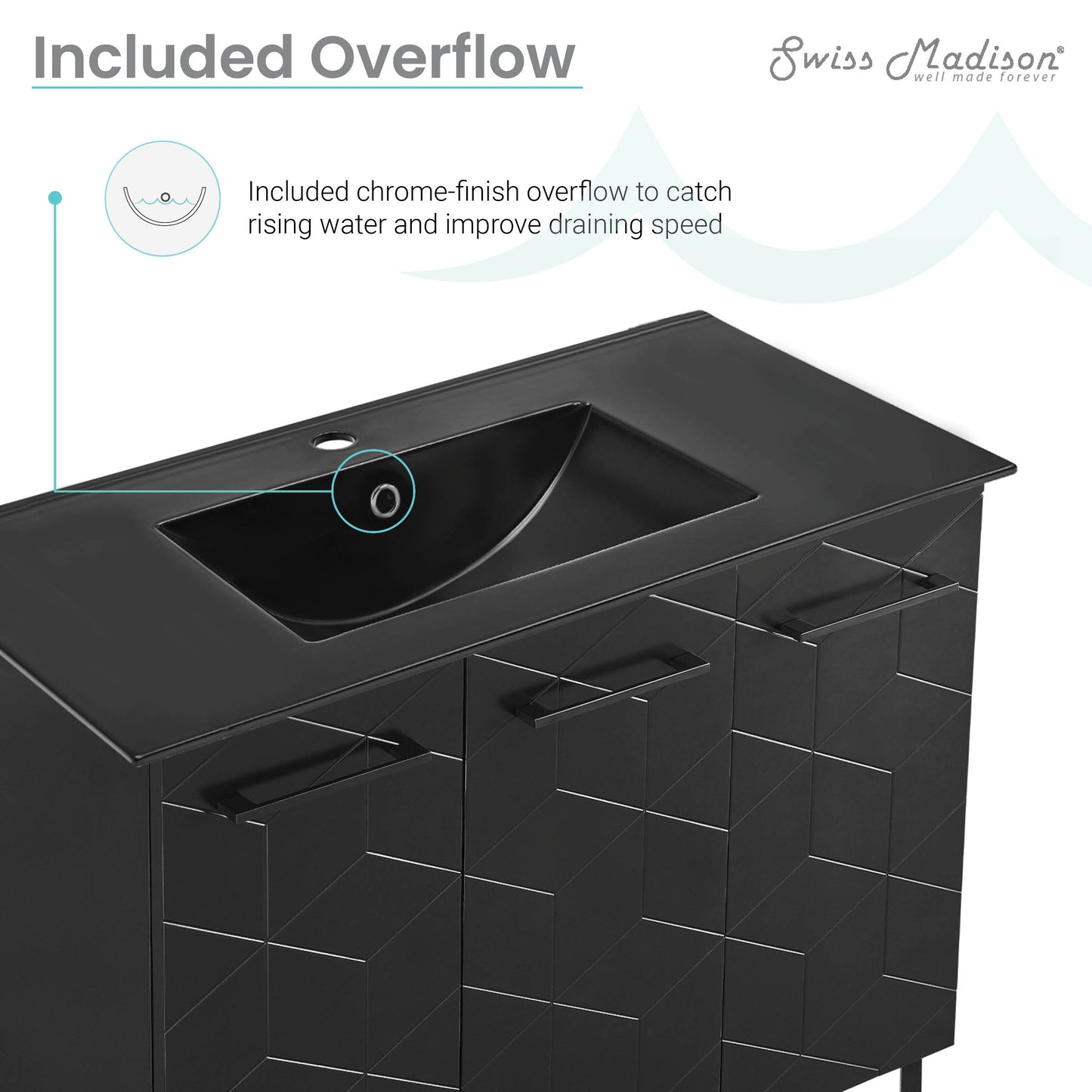 Swiss Madison, Annecy 36 in. Phantom Black Bathroom Vanity With Black Ceramic Sink Top