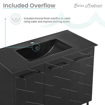Swiss Madison, Annecy 36 in. Phantom Black Bathroom Vanity With Black Ceramic Sink Top