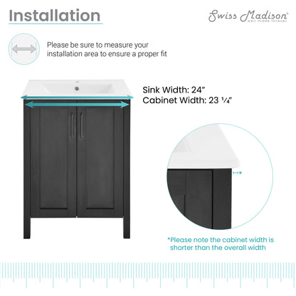 Swiss Madison, Avallon 24" Freestanding Bathroom Vanity in Black with Sink Top