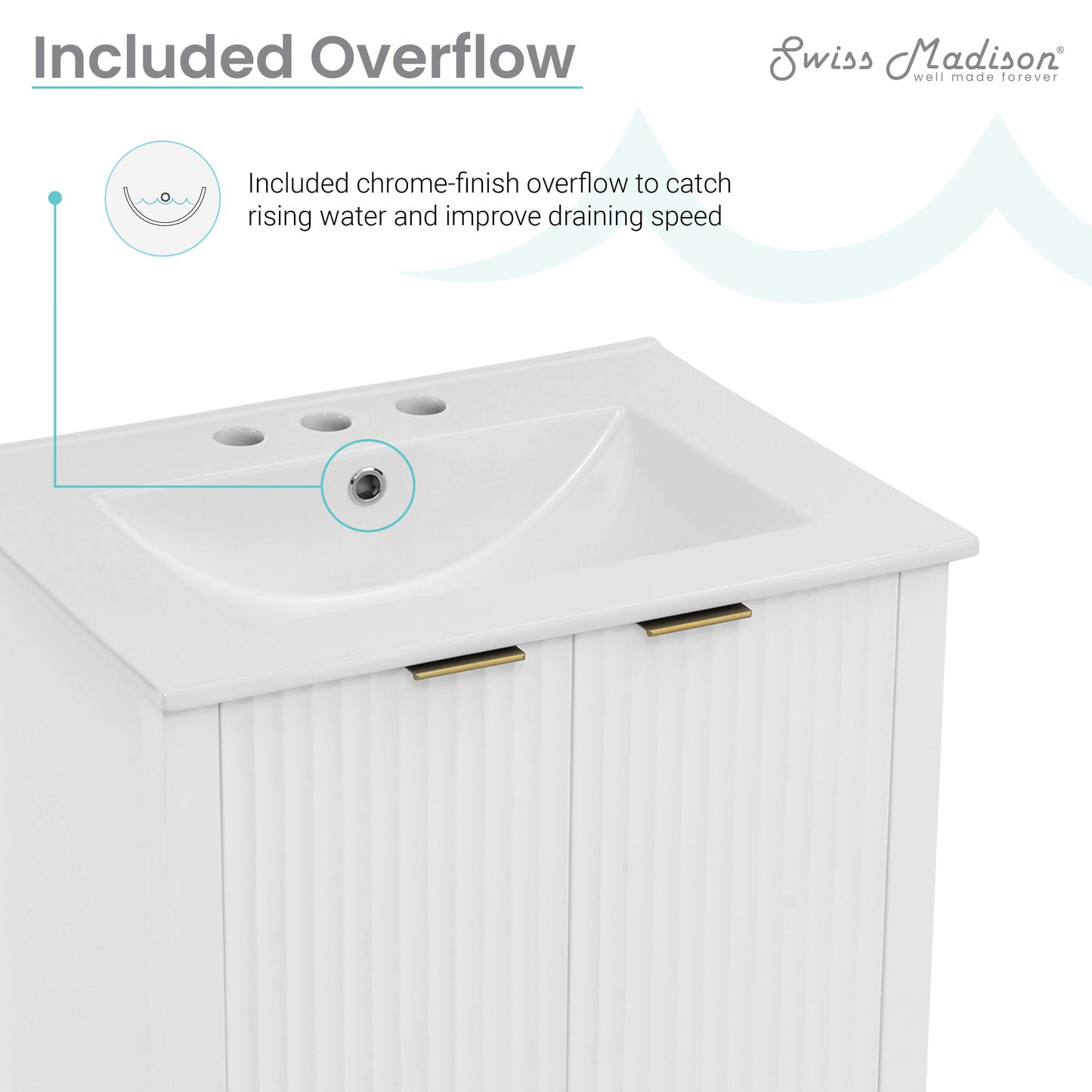 Swiss Madison, Bastille 24 in. White Bathroom Vanity With White, 3-Hole Ceramic Sink Top