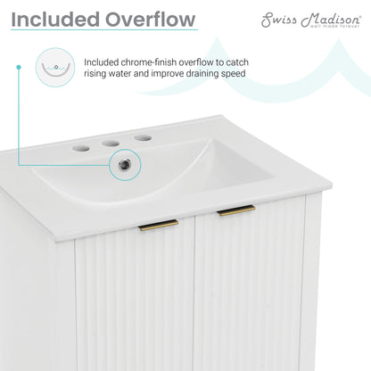 Swiss Madison, Bastille 24 in. White Bathroom Vanity With White, 3-Hole Ceramic Sink Top