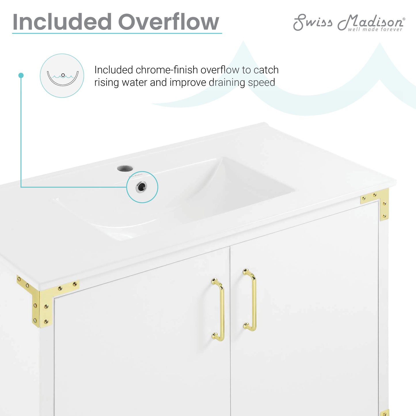 Swiss Madison, Voltaire 36" Freestanding Bathroom Vanity in White with Sink Top