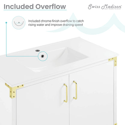Swiss Madison, Voltaire 36" Freestanding Bathroom Vanity in White with Sink Top