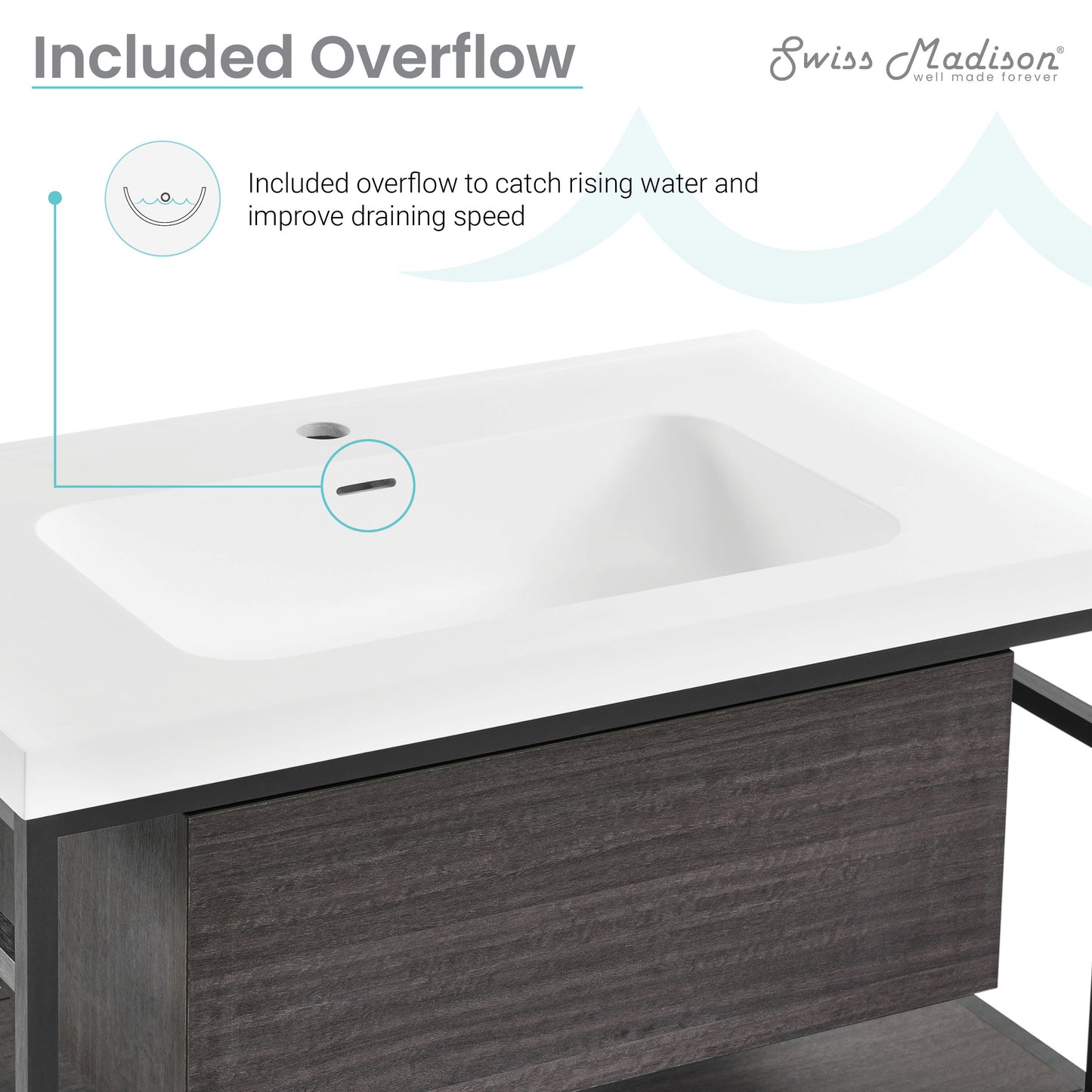 Swiss Madison, Claire 30" Wall-Mounted Bathroom Vanity in Black Oak with Sink Top