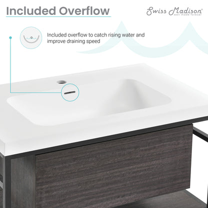Swiss Madison, Claire 30" Wall-Mounted Bathroom Vanity in Black Oak with Sink Top