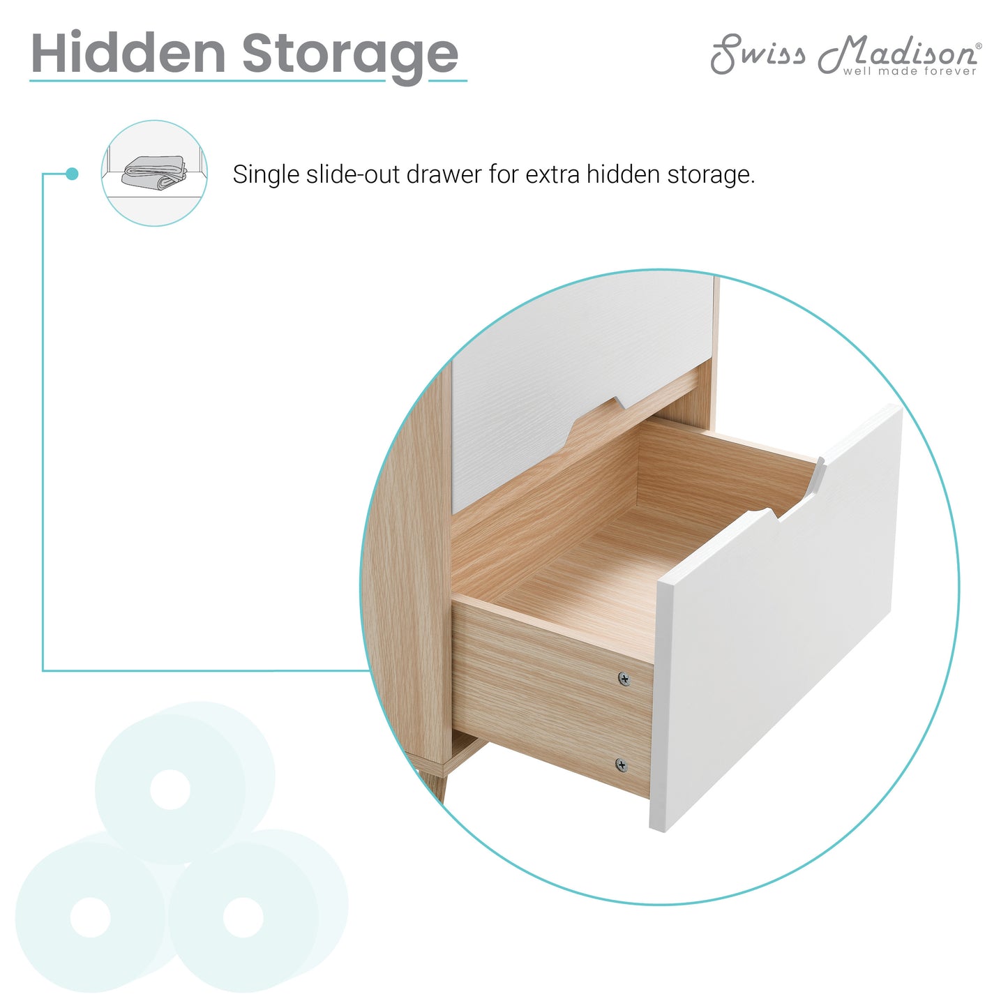 Swiss Madison, Brusque 24" Freestanding Bathroom Vanity in Natural Oak with Sink Top