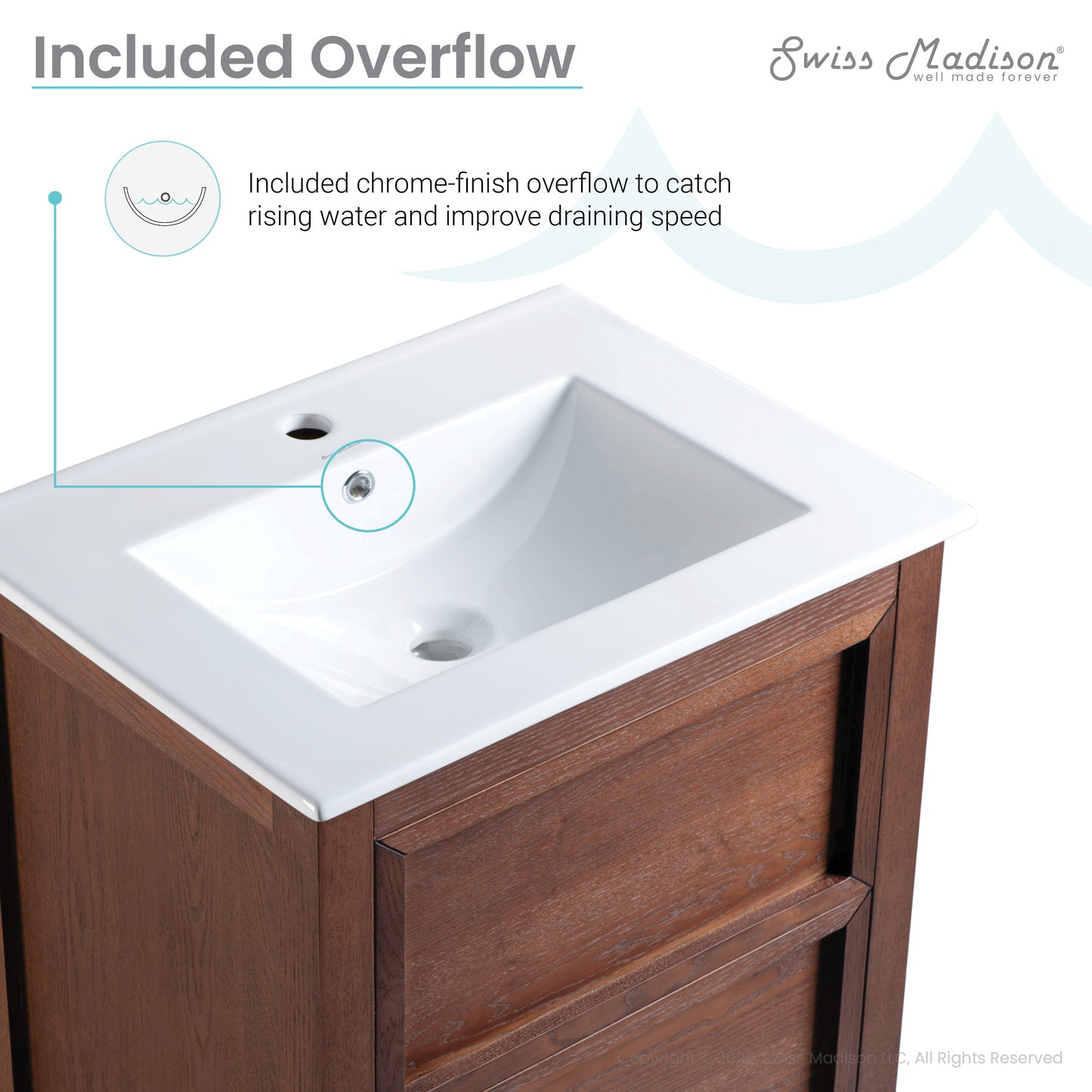 Swiss Madison, Nadar 24" Freestanding Bathroom Vanity in Brown Oak with Sink Top
