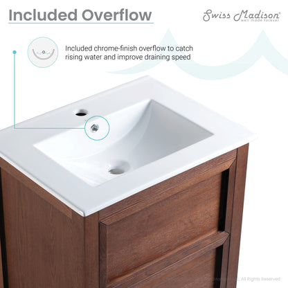 Swiss Madison, Nadar 24" Freestanding Bathroom Vanity in Brown Oak with Sink Top