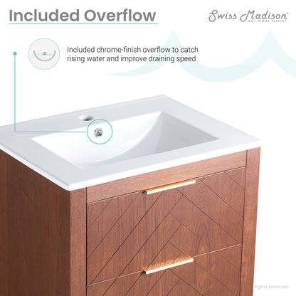 Swiss Madison, Daxton 24" Freestanding Bathroom Vanity in Brown Oak with Sink Top