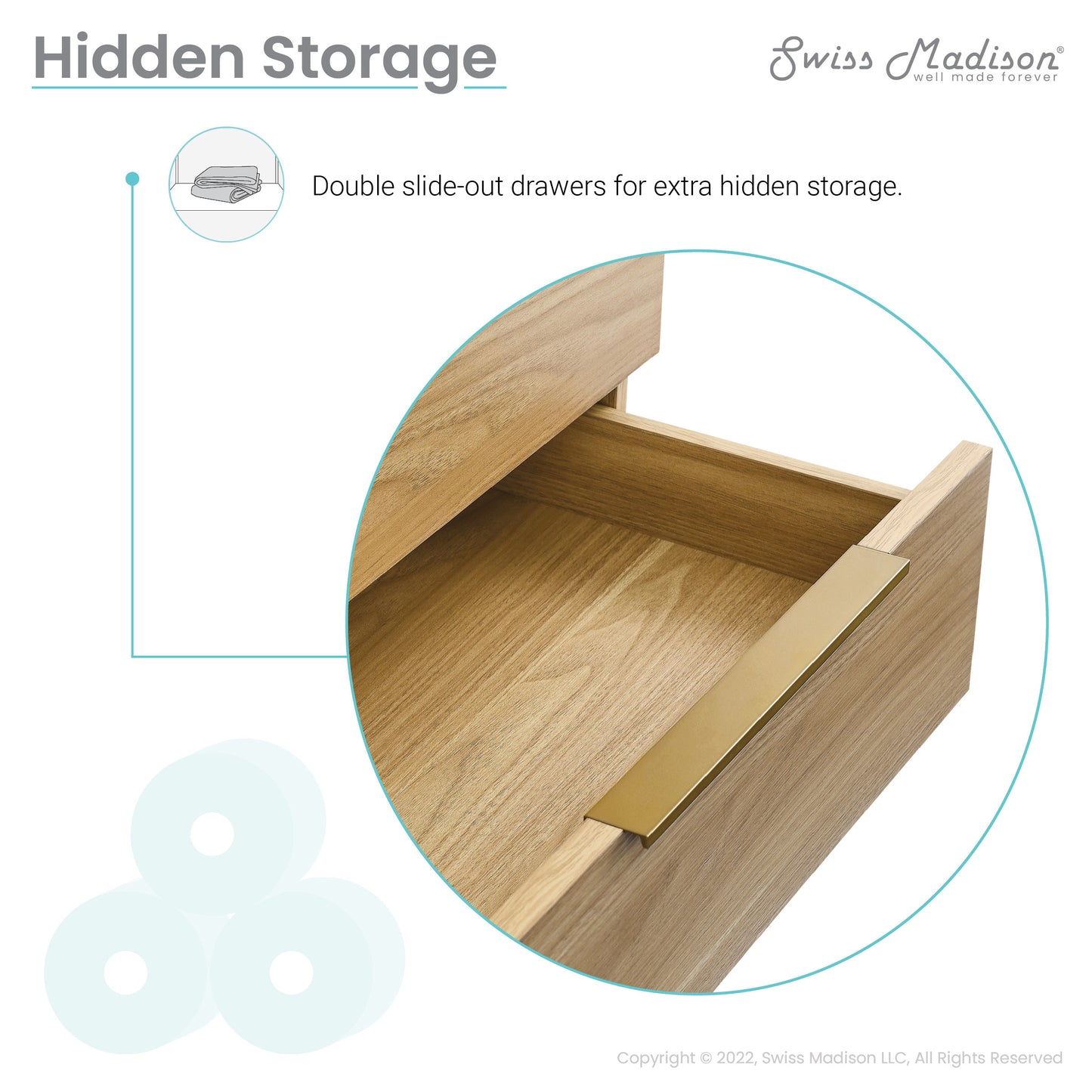 Swiss Madison, Carre 24" Freestanding Bathroom Vanity in Golden Oak with Sink Top