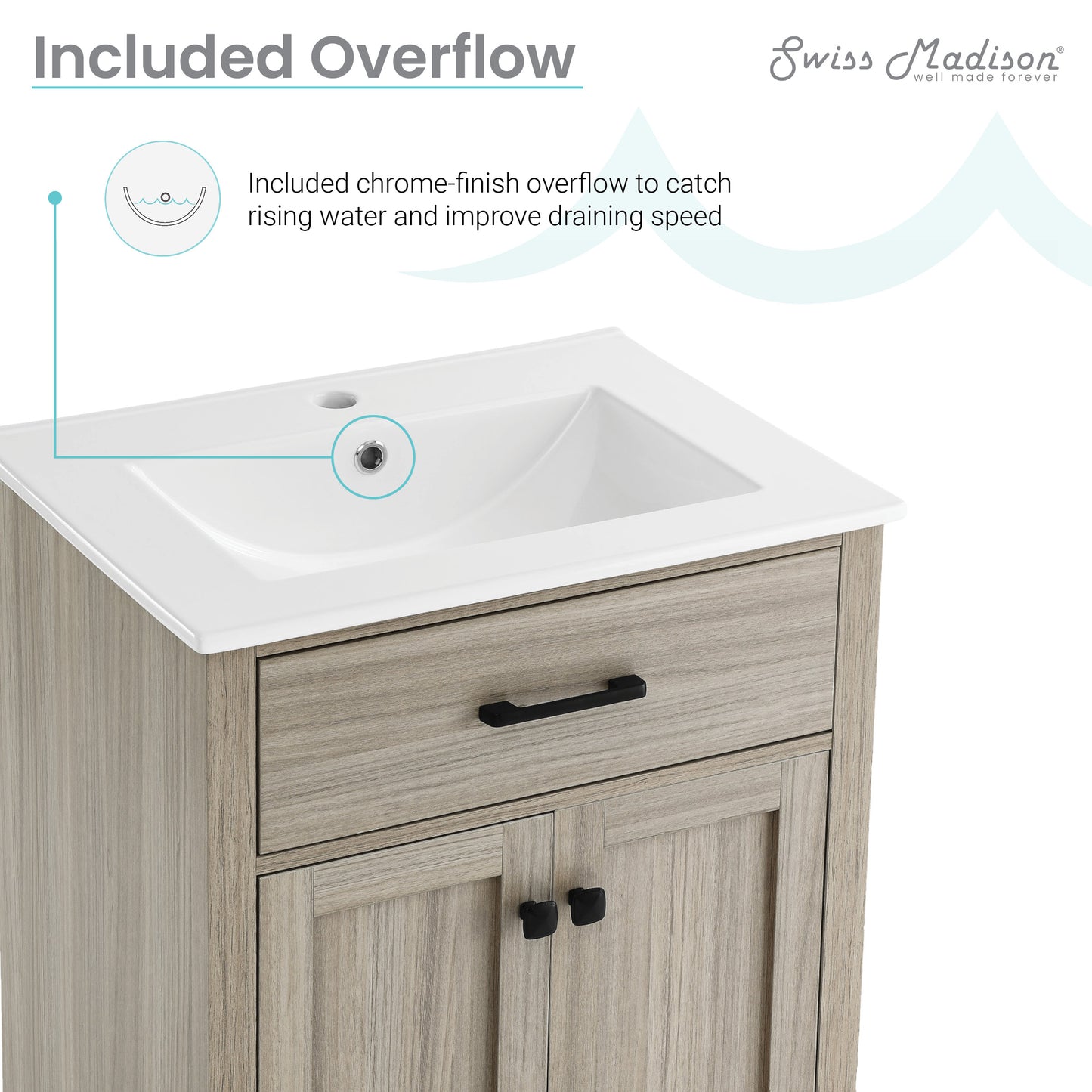 Swiss Madison, Burdon 24" Freestanding Bathroom Vanity in Weathered Oak with Sink Top