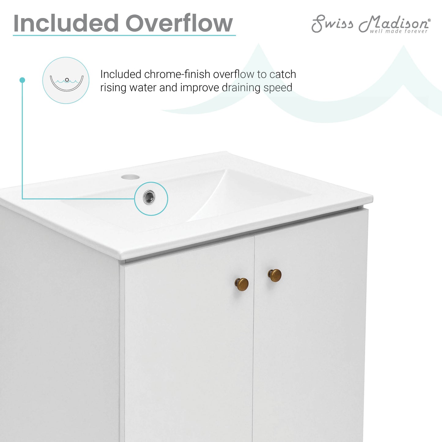 Swiss Madison, Manoir 24" Freestanding Bathroom Vanity in White with Sink Top