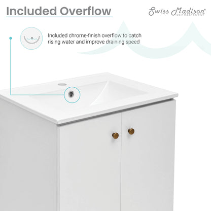 Swiss Madison, Manoir 24" Freestanding Bathroom Vanity in White with Sink Top