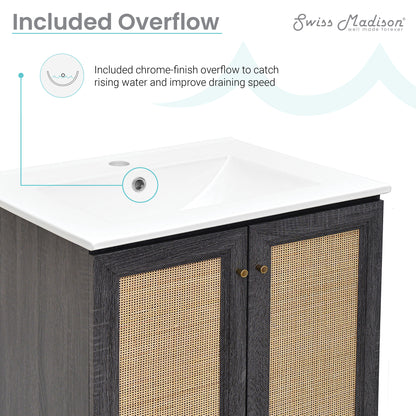 Swiss Madison, Classe 24" Freestanding Bathroom Vanity in Black Oak with Sink Top