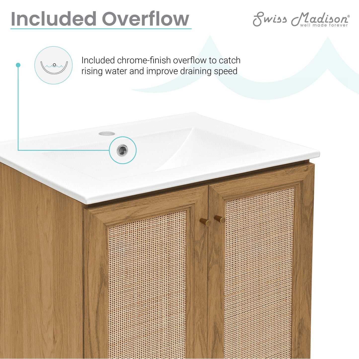 Swiss Madison, Classe 24" Freestanding Bathroom Vanity in Golden Oak with Sink Top
