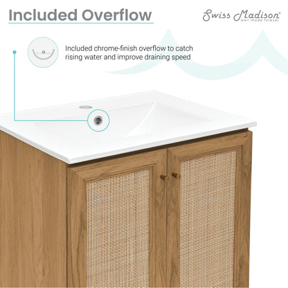 Swiss Madison, Classe 24" Freestanding Bathroom Vanity in Golden Oak with Sink Top