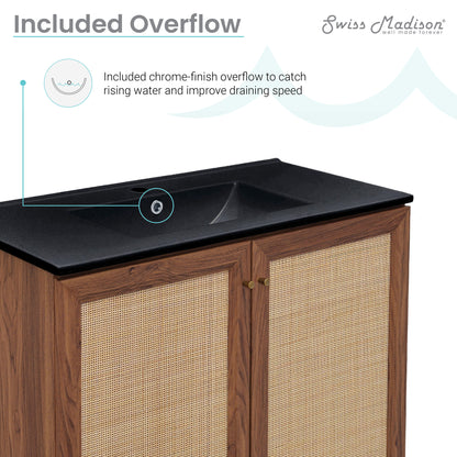 Swiss Madison, Classe 36" Freestanding Bathroom Vanity in Brown Oak with Black Sink Top