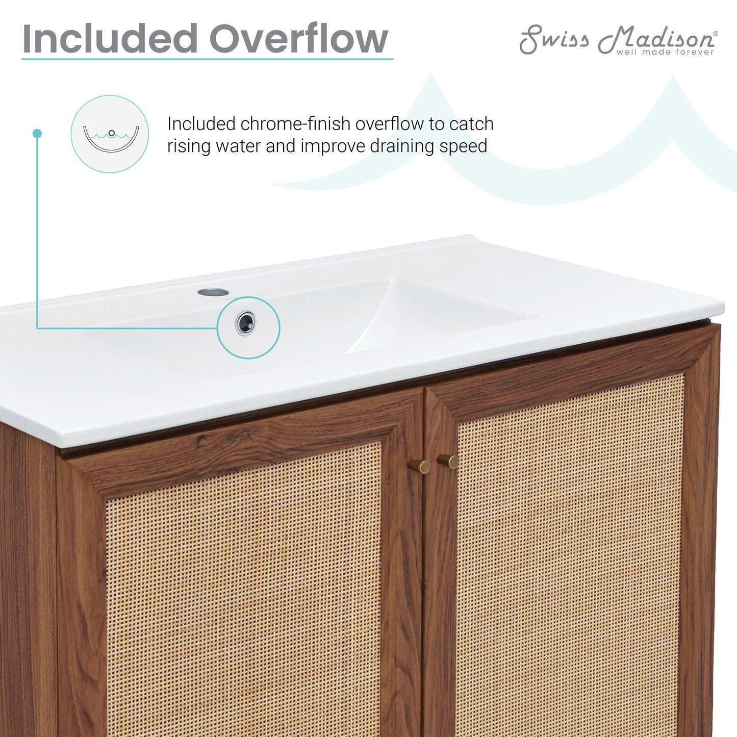 Swiss Madison, Classe 36" Freestanding Bathroom Vanity in Brown Oak with Sink Top